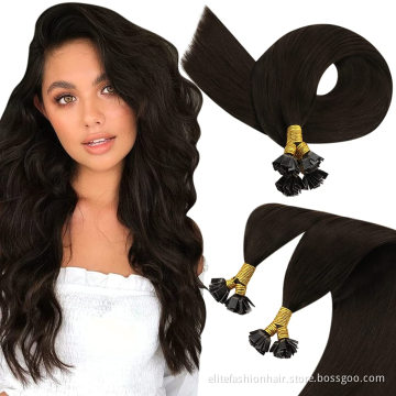 Wholesale high quality Double drawn Silky straight Remy human pre bonded hair extensions flat tip hair Flat bond extension